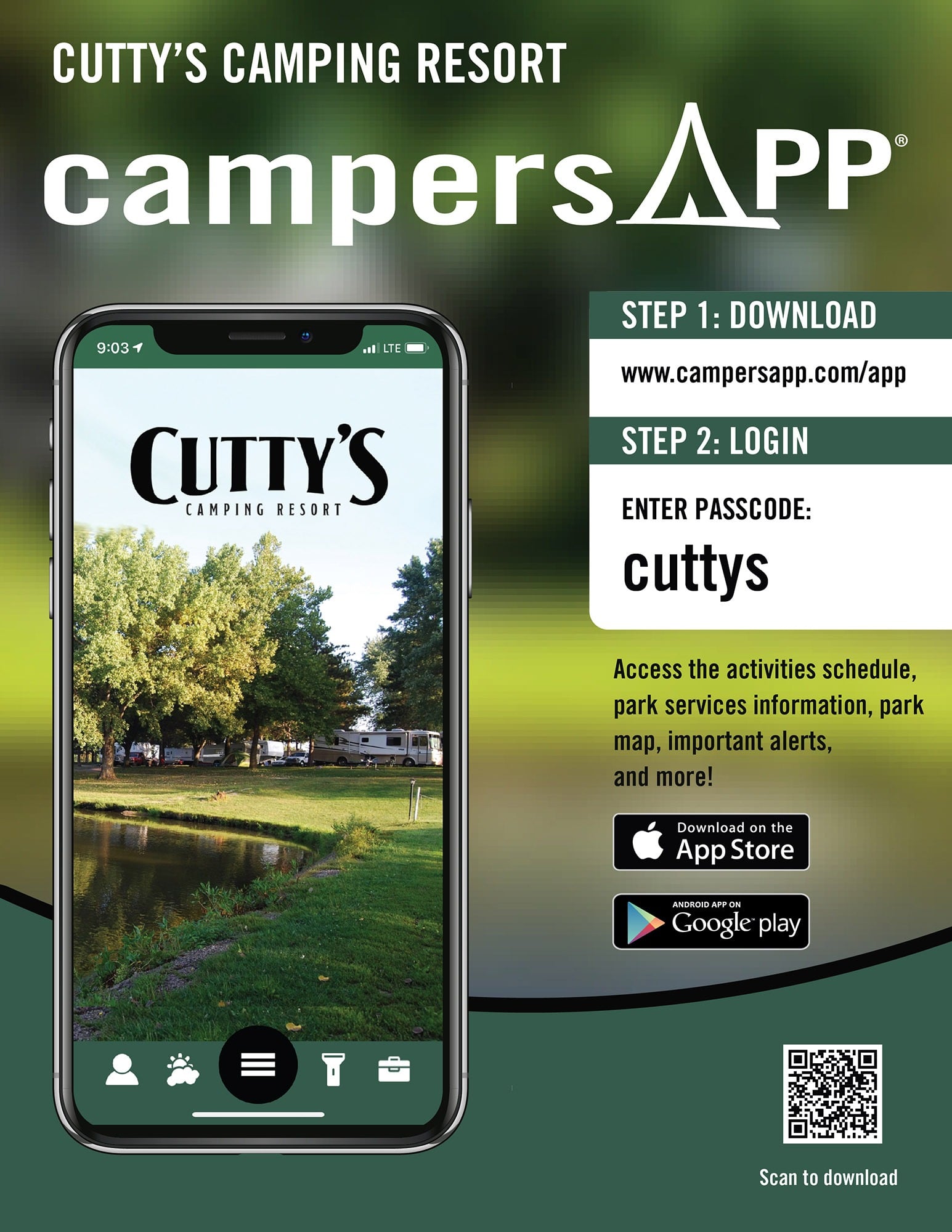 Cutty's Mobile Camping App Interface Mockup
